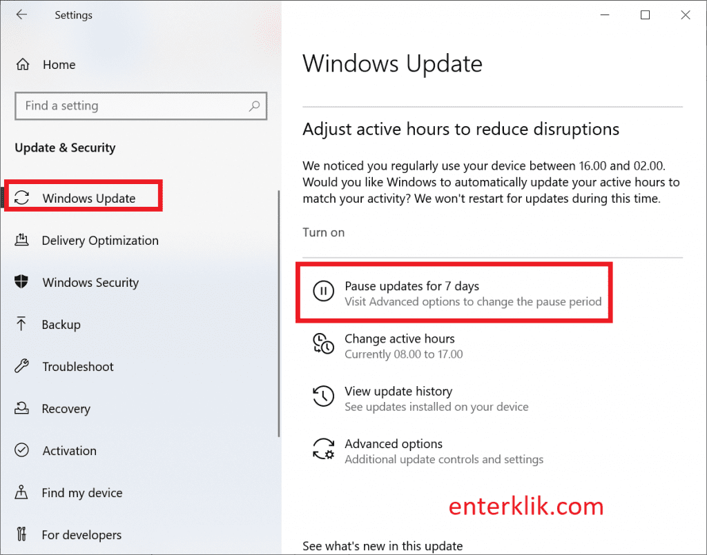 Pengaturan Update windows